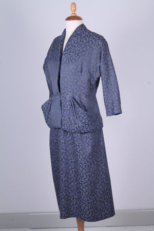 Solgt vintage tøj - Grå kjole med jakke i bomuldsbrokade 1950. S-M - Solgt - Vintage Divine - 4