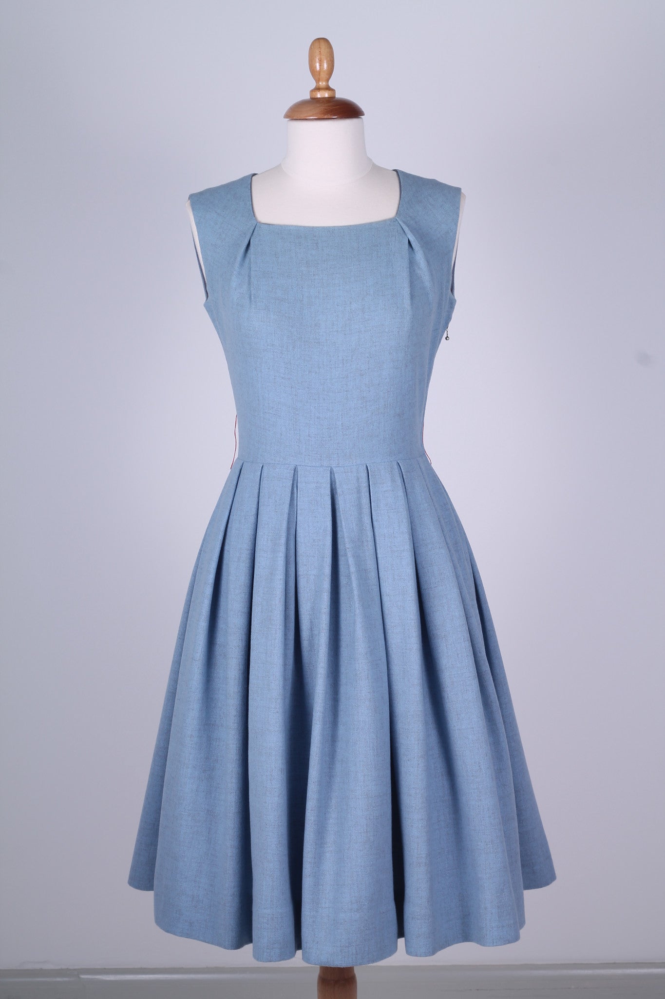 Solgt vintage tøj - Lyseblå hvedagskjole i uld med bolero1950. S - Solgt - Vintage Divine - 4