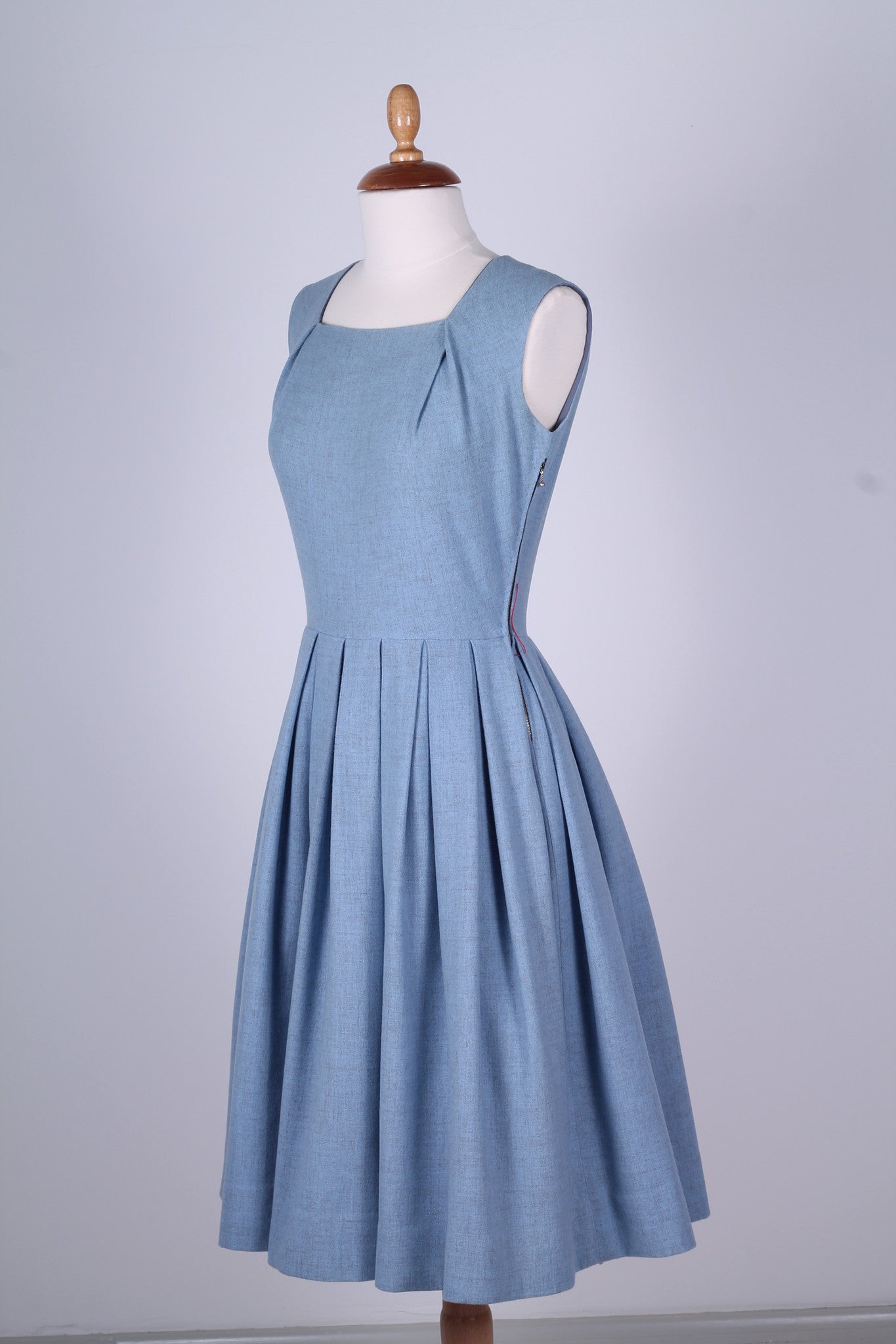 Solgt vintage tøj - Lyseblå hvedagskjole i uld med bolero1950. S - Solgt - Vintage Divine - 5
