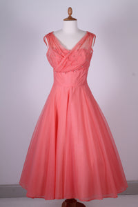 Vintage tøj - Koralrød selskabskjole 1950. S - Vintage kjoler fra 1950'erne - Vintage Divine - 1
