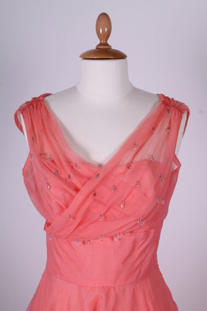 Vintage tøj - Koralrød selskabskjole 1950. S - Vintage kjoler fra 1950'erne - Vintage Divine - 2