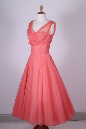 Vintage tøj - Koralrød selskabskjole 1950. S - Vintage kjoler fra 1950'erne - Vintage Divine - 4