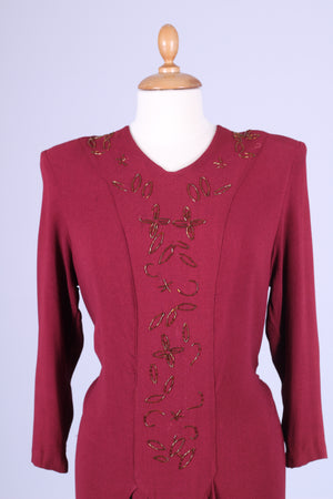 Bordeauxrød kjole 1940. XL